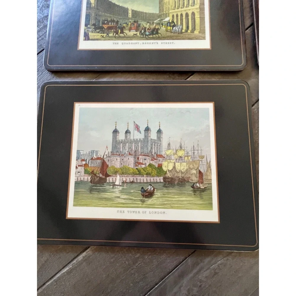 Pimpernel De Luxe Finish London Landmarks Placemats Set of 6 Vintage Black Gold